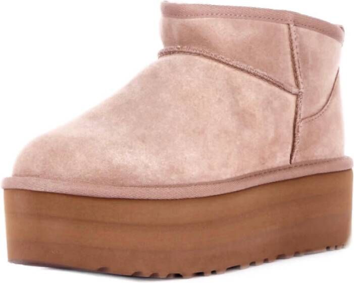 Ugg Suède Logo Laarzen Rubber Zool Beige Dames