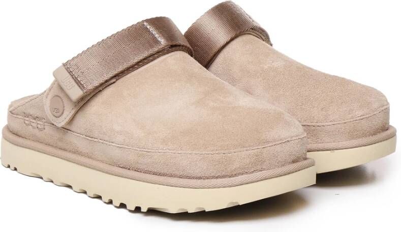 Ugg Suède Sandalen Slip-On Band Sluiting Beige Dames