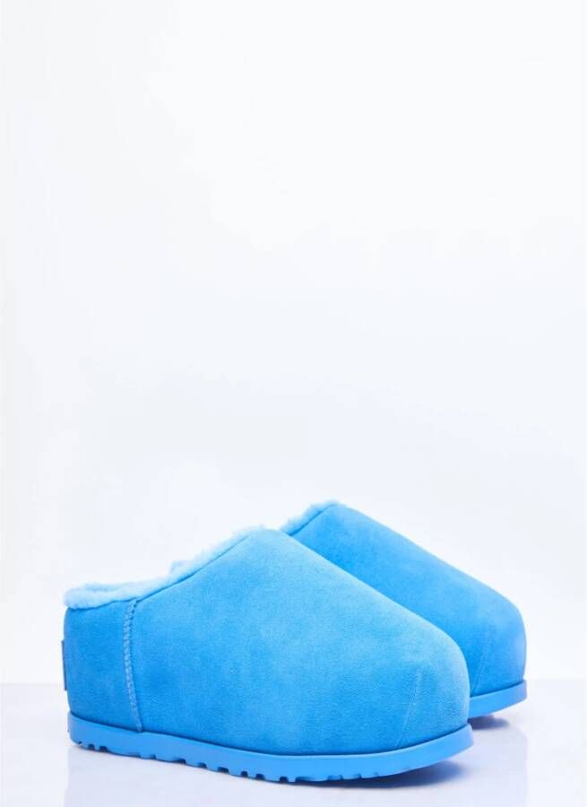 Ugg Suede Shearling Slides Flatform Sole Blue Heren