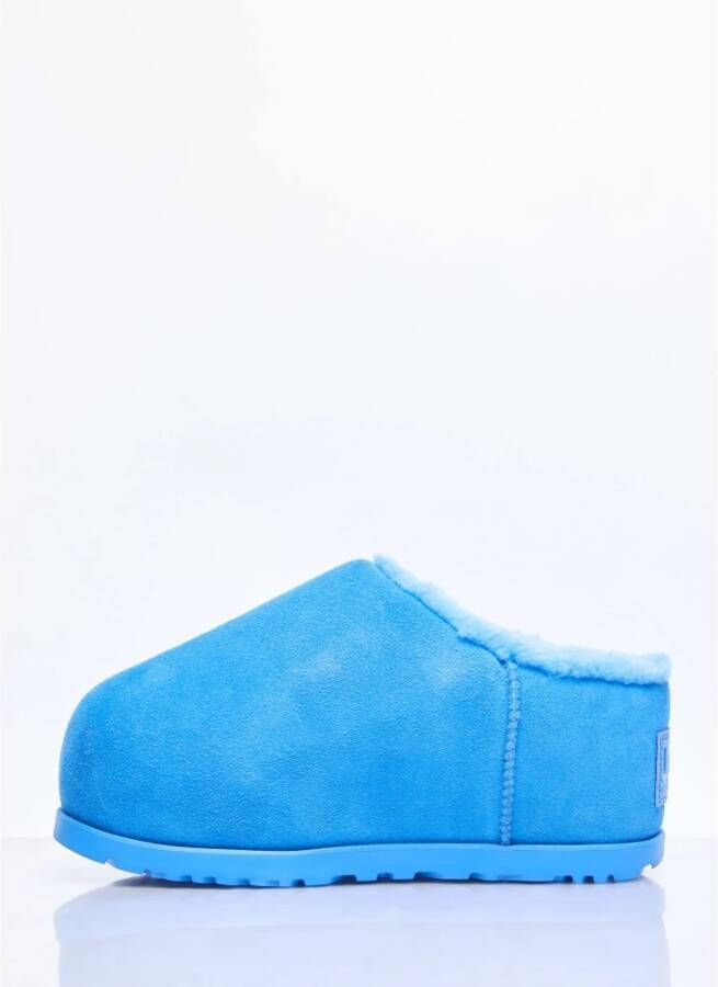 Ugg Suede Shearling Slides Flatform Sole Blue Heren