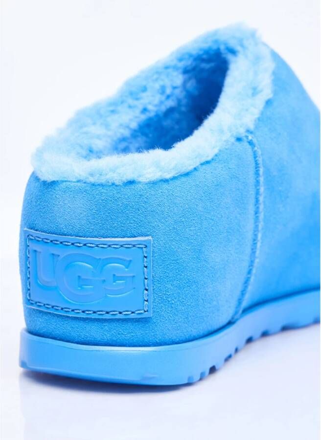 Ugg Suede Shearling Slides Flatform Sole Blue Heren