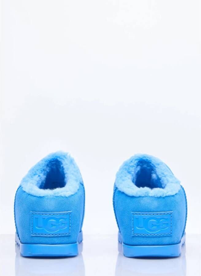 Ugg Suede Shearling Slides Flatform Sole Blue Heren