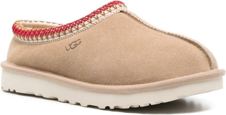 Ugg Suede Tasman Pantoffels Geborduurde Details Beige Dames