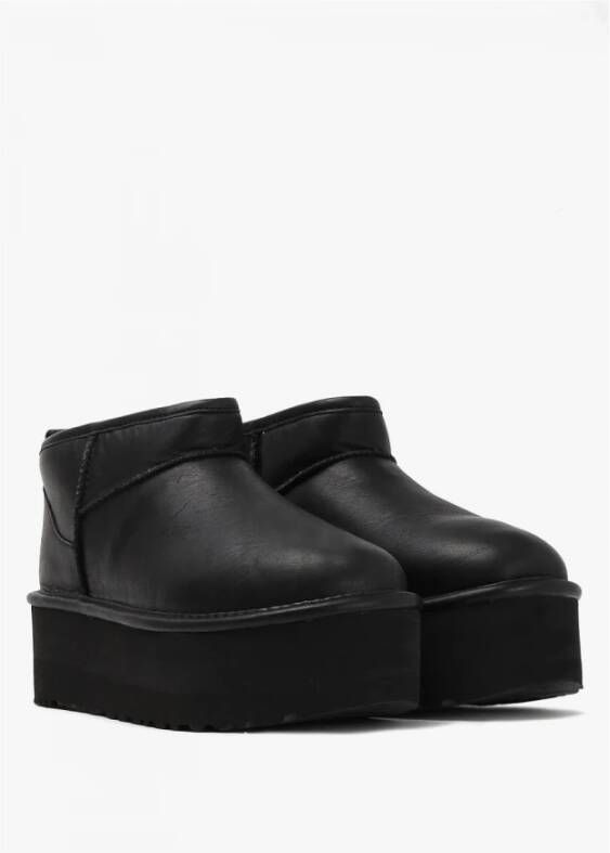 Ugg Zwarte Leren Platform Mini Laars Black Dames