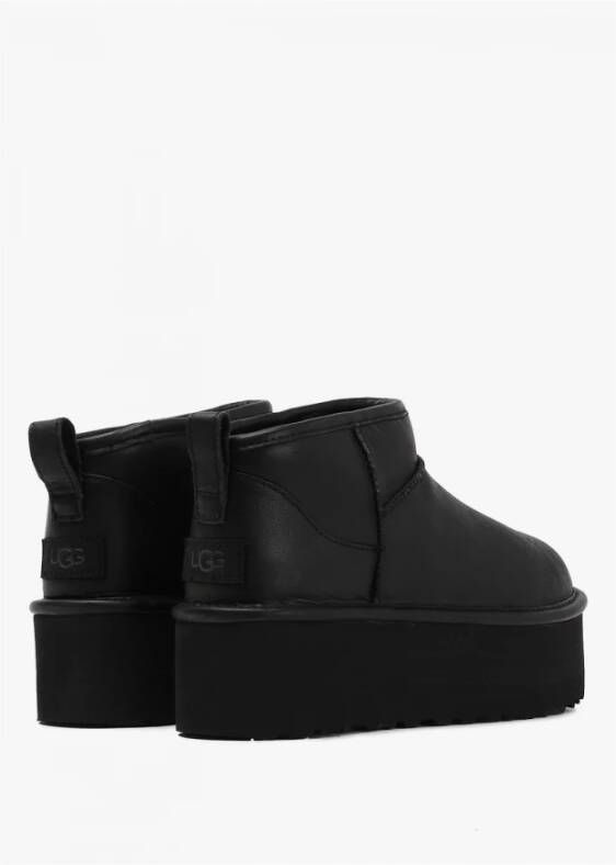 Ugg Zwarte Leren Platform Mini Laars Black Dames