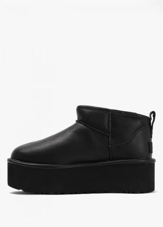 Ugg Zwarte Leren Platform Mini Laars Black Dames