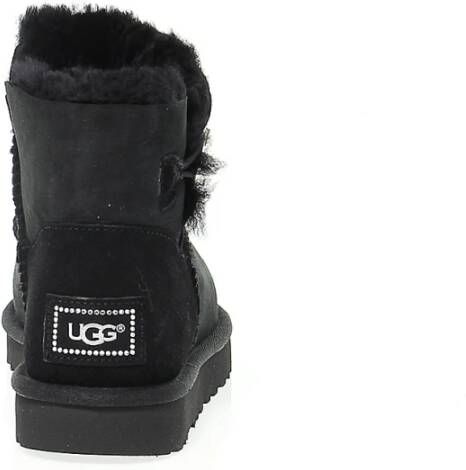 Ugg Zwarte Suède Leren Enkellaars met Bontknoop Zwart Dames