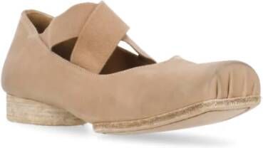 UMA Wang Natuurlijk Leren Ballerina's Vierkante Neus Elastische Banden Beige Dames