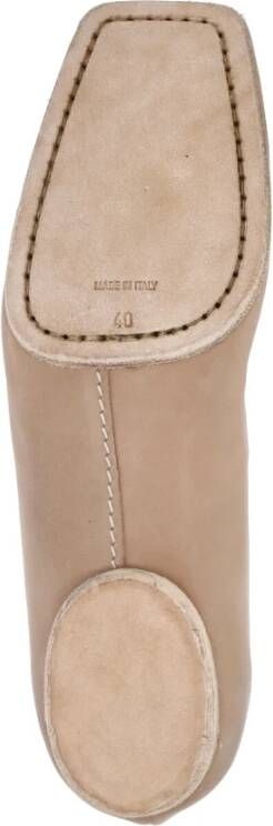 UMA Wang Natuurlijk Leren Ballerina's Vierkante Neus Elastische Banden Beige Dames