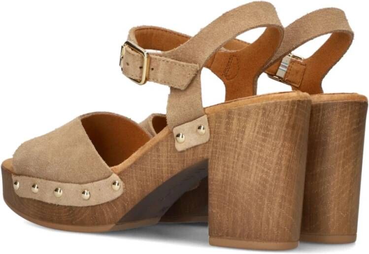 Unisa Stijlvolle Taupe Suède Sandalen met Houten Hak Beige Dames