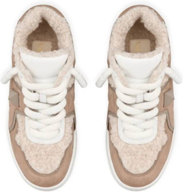 Valentino Beige Suède Logo Print Sneakers Beige Dames