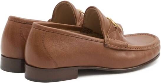 Valentino Garavani Bruin Leren Platte Schoenen VLogo Loafers Brown Heren