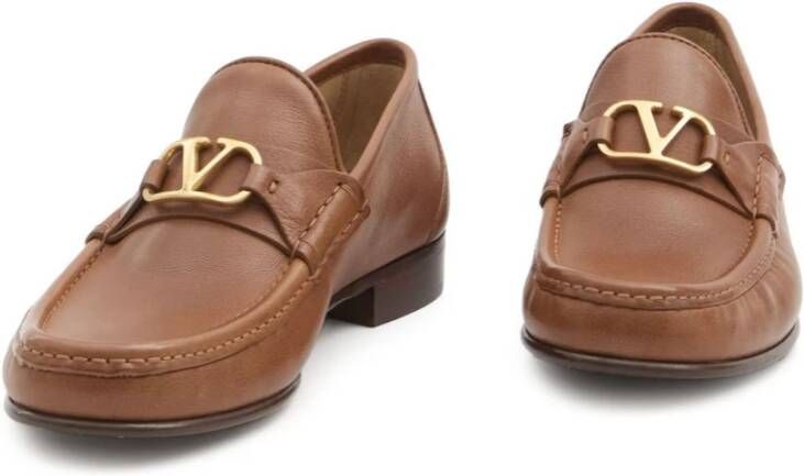 Valentino Garavani Bruin Leren Platte Schoenen VLogo Loafers Brown Heren