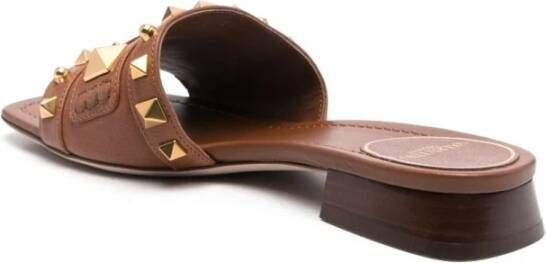 Valentino Garavani Bruine Leren Sandalen Lage Hak Brown Dames