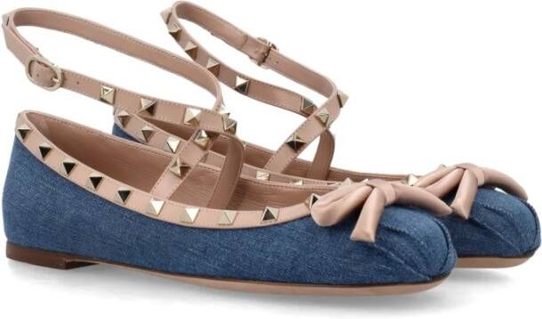 Valentino Garavani Denim Rockstud Ballerina Schoenen Blue Dames