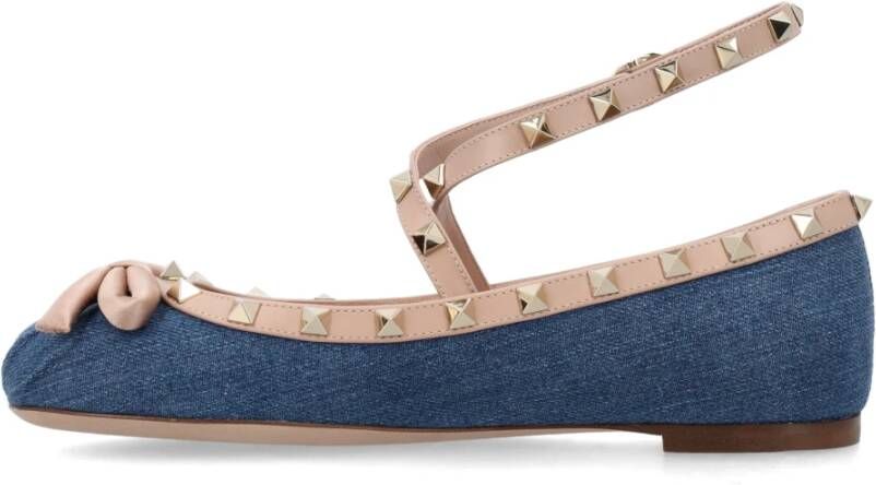 Valentino Garavani Denim Rockstud Ballerina Schoenen Blue Dames