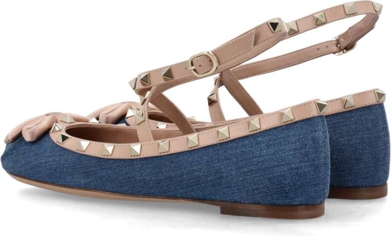 Valentino Garavani Denim Rockstud Ballerina Schoenen Blue Dames