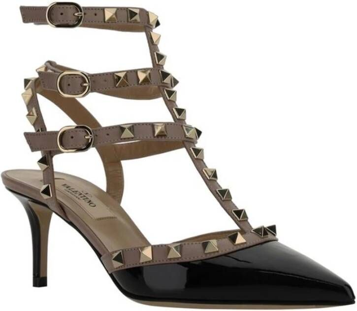 Valentino Garavani Geometrische Rockstud Kalbsleren Pumps met Enkelband Black Dames