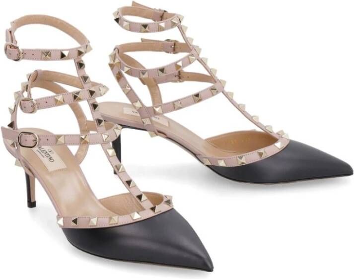 Valentino Garavani Gestudeerde leren slingback hakken Black Dames