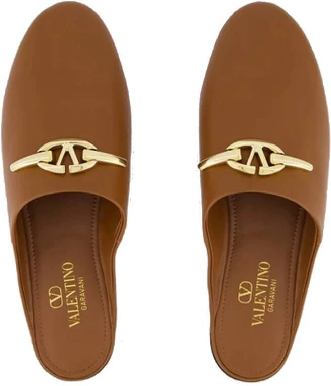 Valentino Garavani Goudkleurig Logo Leren Muiltjes Vrouwen Brown Dames