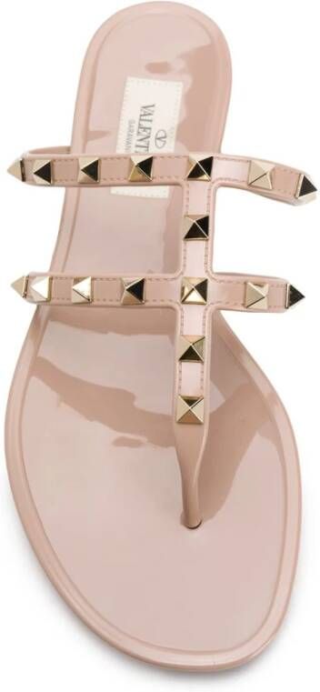 Valentino Garavani Goudkleurige Rockstud Platte Rubberen Sandalen Pink Dames