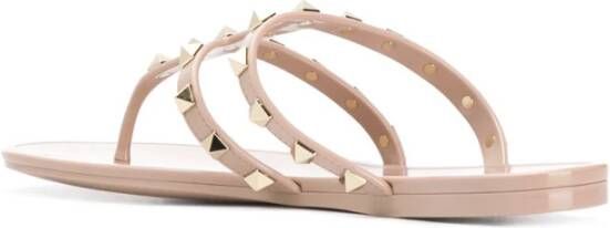 Valentino Garavani Goudkleurige Rockstud Platte Rubberen Sandalen Pink Dames