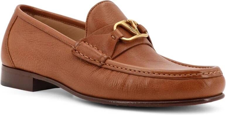 Valentino Garavani Iconische Vlogo Leren Loafer Made in Italy Brown Heren