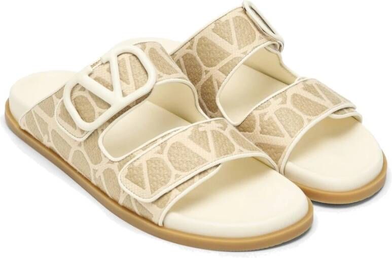 Valentino Garavani Iconographe Platte Sandalen Ivory Beige Dames