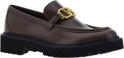 Valentino Garavani Kalfleren Loafers met Slipbestendige Zool Brown Dames