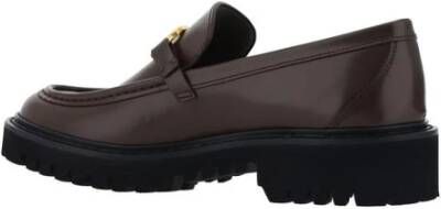 Valentino Garavani Kalfleren Loafers met Slipbestendige Zool Brown Dames