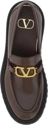 Valentino Garavani Kalfleren Loafers met Slipbestendige Zool Brown Dames