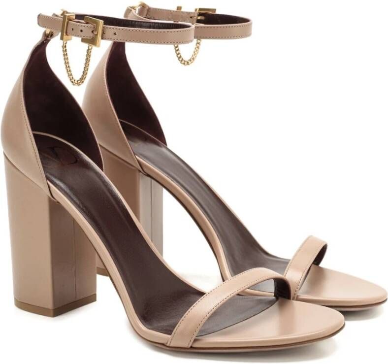 Valentino Garavani Ketting Leren Sandalen Ronde Neus Hak Beige Dames