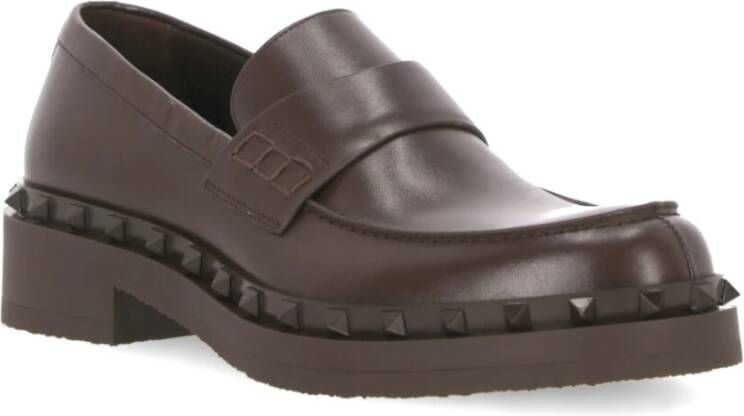 Valentino Garavani Klassieke Leren Loafer Schoen Brown Heren