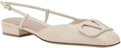 Valentino Garavani Leren ballerina's met vierkante neus en slingback Beige Dames