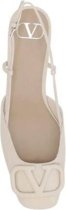 Valentino Garavani Leren ballerina's met vierkante neus en slingback Beige Dames