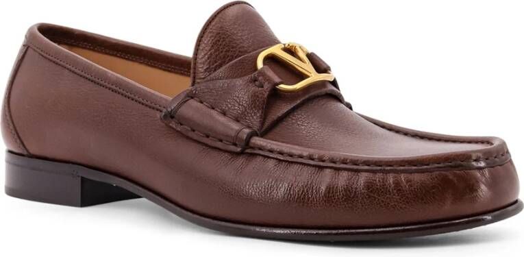 Valentino Garavani Leren Loafer met VLogo Handtekening Detail Brown Heren