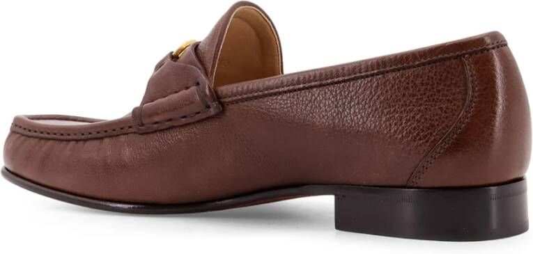 Valentino Garavani Leren Loafer met VLogo Handtekening Detail Brown Heren