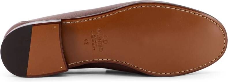 Valentino Garavani Leren Loafer met VLogo Handtekening Detail Brown Heren