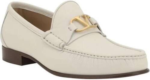 Valentino Garavani Leren Loafers met VLogo Plaque Beige Heren