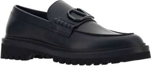 Valentino Garavani Leren Loafers met VLogo Plaque Black Heren