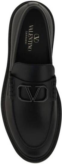 Valentino Garavani Leren Loafers met VLogo Plaque Black Heren