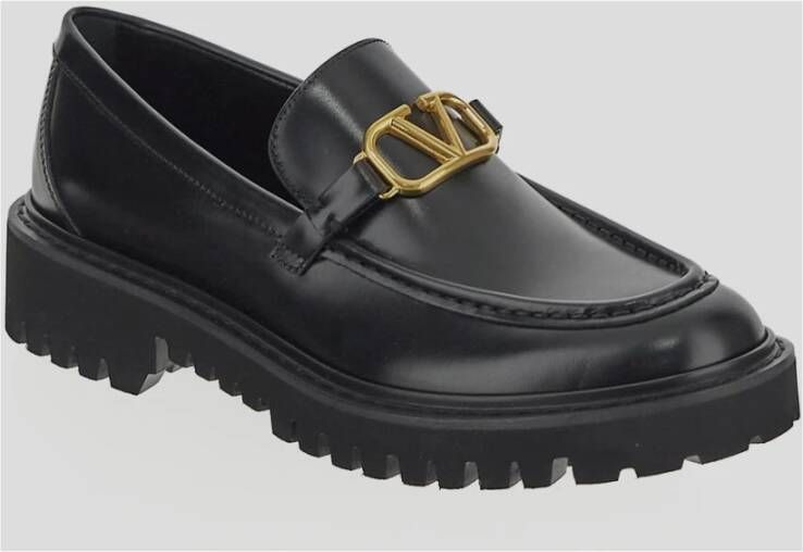 Valentino Garavani Leren Logo Loafer Schoen Black Dames