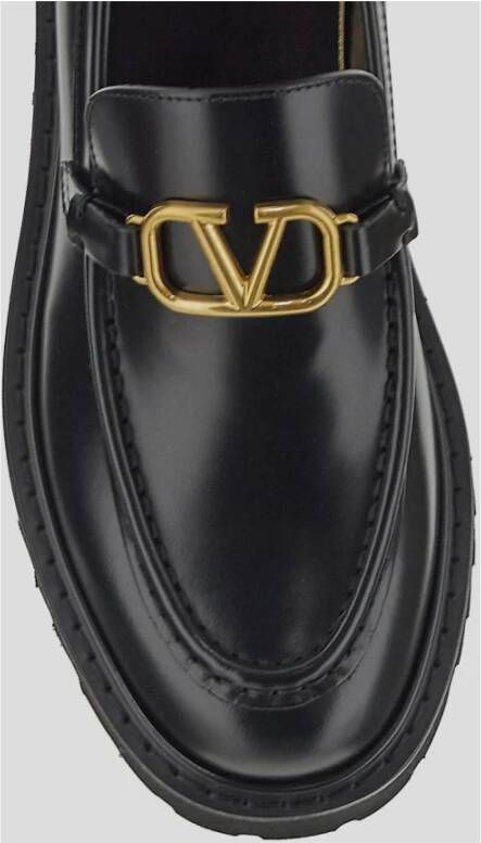 Valentino Garavani Leren Logo Loafer Schoen Black Dames