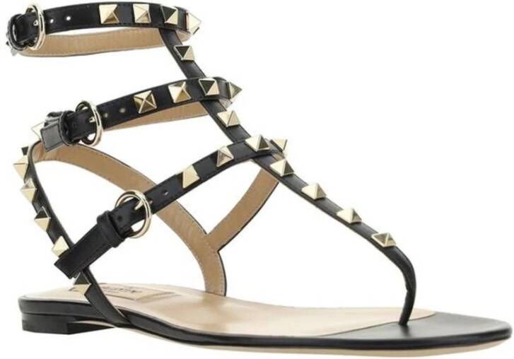 Valentino Garavani Leren sandalen met goudkleurige studs Black Dames