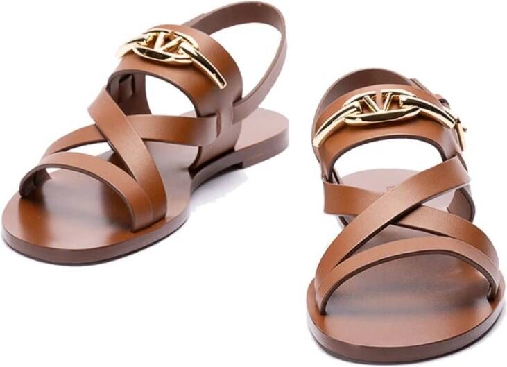 Valentino Garavani Leren sandalen met Vlogo-detail Brown Dames