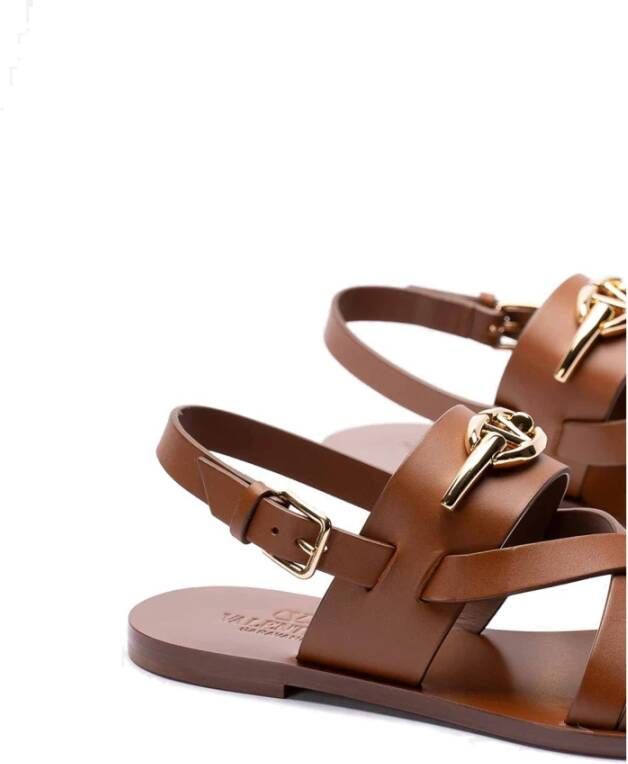 Valentino Garavani Leren sandalen met Vlogo-detail Brown Dames