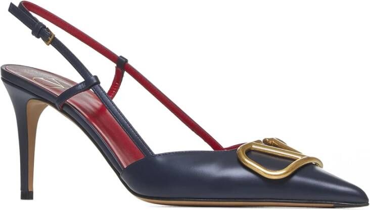 Valentino Garavani Marineblauwe Leren Slingback Pumps Blue Dames