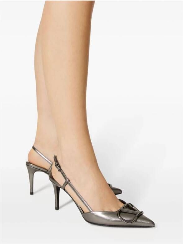 Valentino Garavani Metallic Grijze Slingback Hakken Gray Dames