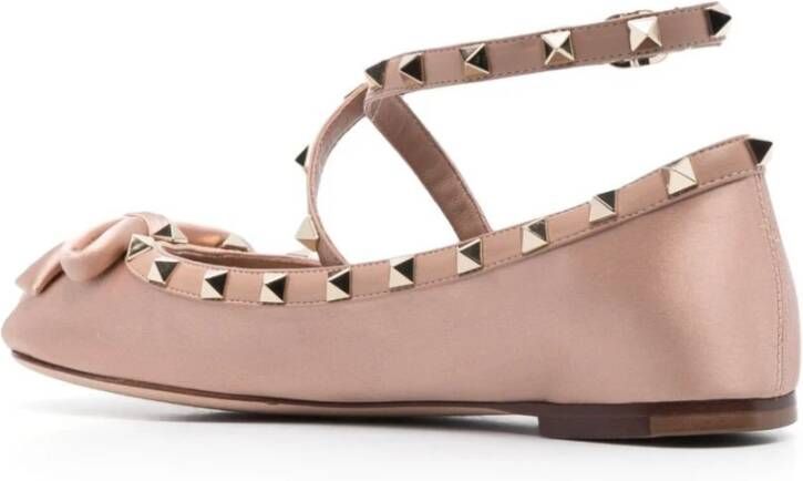 Valentino Garavani Nude Satin Studded Ballet Flats Pink Dames