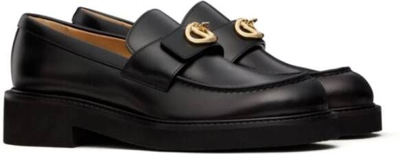 Valentino Garavani Platte Leren Instap Schoenen Goud Black Dames